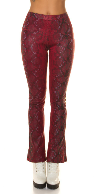 faux leder hoge taille flared broek met slangen-print rood